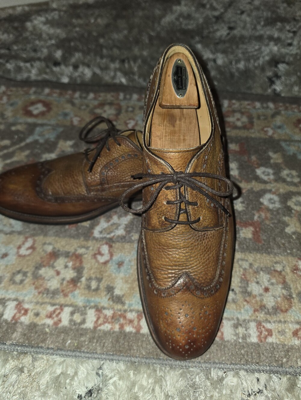 MAGNANNI Wingtips Gorgeous Burnished Brown Leather Size 13 Super Nice Pre-owned!